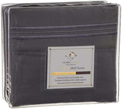 Miniatura 3 de Clara Clark A Premier 1800 Collection - Juego de sábanas de 6 piezas con fundas de almohada adicionales, tamaño Queen, gris piedra carbón