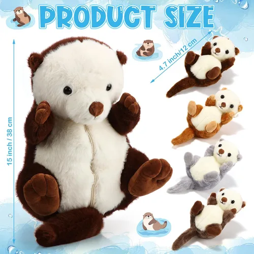 Miniatura 2 de Shappy 5 Piezas Animales de Peluche de Nutria Marina Grande Mamá Nutria Marina de Peluche con 4 Lindos Bebés en su Vientre con Cremallera Peluches