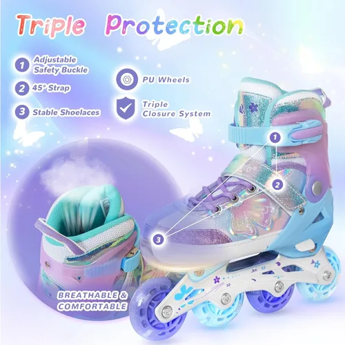Miniatura 3 de Nattork Patines en Línea para Niñas y Niños, 4 Tallas Ajustables Patines Butterfly Blades con Todas las Ruedas Iluminadas - Regalo de Cumpleaños