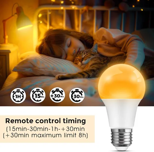 Miniatura 6 de L LOHAS LED Bombillas LED, Bombilla de Luz Ámbar para Ayuda del Sueño, A19 9W (Equivalente a 60 Vatios), Bloqueo de Luz Azul, Bombillas Regulables