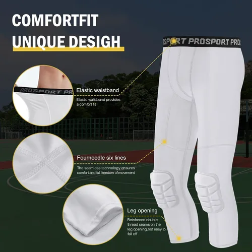 Miniatura 20 de Paquete de 2 pantalones de baloncesto para hombre con rodilleras 3/4 capri acolchadas, mallas de compresión deportivas, capa base atlética