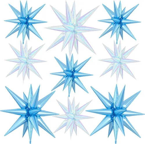 Miniatura 33 de 9 piezas de globos de estrella beige, grandes globos de papel de aluminio en forma de estrella en explosión, globos de Mylar en punta color crema