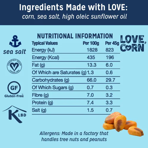 Miniatura 2 de LOVE CORN Sal Marina 16oz x 1 Bolsa - Delicioso Maíz Crujiente - Aperitivos Familiares Saludables - Sin Gluten, Kosher, Sin OGM - Alternativa