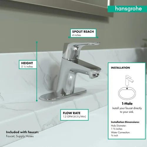 Miniatura 5 de hansgrohe Focus Modern Upgrade - Grifo para lavabo de baño de 1 manija y 1 manija de 15 pulgadas de alto, color cromado, 04510000, 0.375