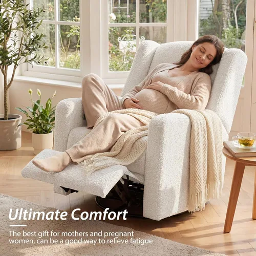 Miniatura 3 de Power Glider - Silla reclinable para guardería con puertos USB, mecedora suave para guardería, silla giratoria con almohada lumbar para sala