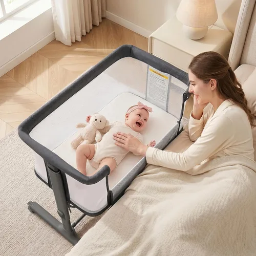INFANS Moisés de bebé 3 en 1, Durmiente junto a la cama para recién nacidos, Cuna plegable con colchón, Bolsa de viaje, Ruedas, Malla de 4 lados,