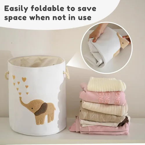 Miniatura 6 de Cesta de Ropa Sucia para Bebé Cesta de Ropa Sucia, Lona 58L XL Cesta de Ropa de Bebé, Cesta de Ropa Sucia Plegable Marrón para Guardería Cestas