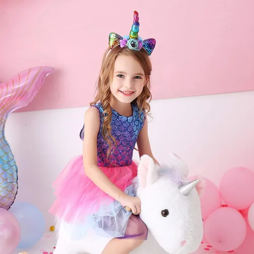 Miniatura 4 de VIKITA Vestidos de verano para niñas pequeñas, ropa de manga corta, vestidos de tutú de fiesta para niñas pequeñas, 2-8 años