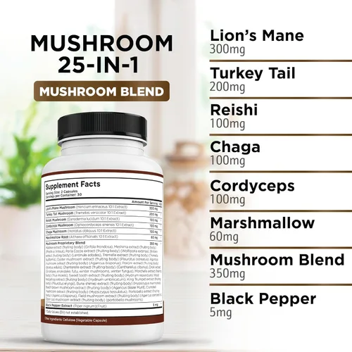 Miniatura 3 de Liberty Lifestyle Suplemento de Hongo Melena de León con Cola de Turquía, Reishi, Cordyceps, Chaga y Raíz de Malvavisco - Pack de 3