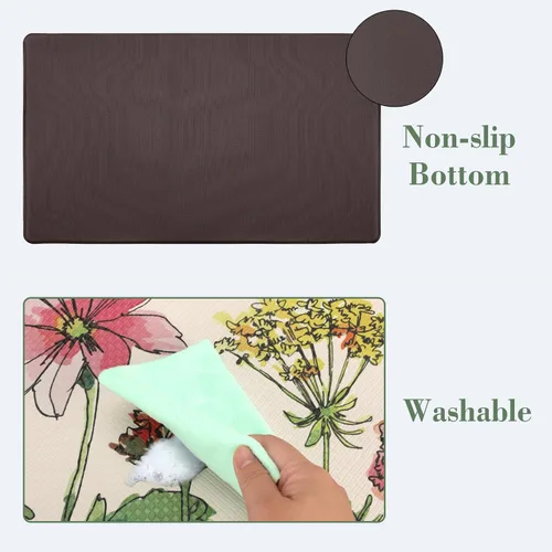 Miniatura 4 de Tapetes de cocina para piso, 2 piezas, color crema, flores coloridas, mariposas, tapetes de cocina para frente del fregadero, alfombras de cocina