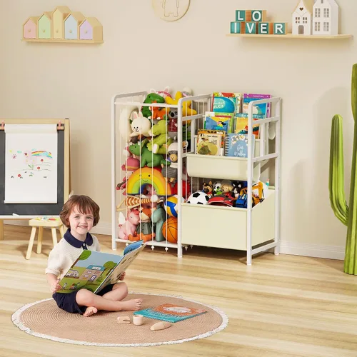 Miniatura 7 de Estantería para niños y almacenamiento de juguetes, estante de libros para niños de 3 niveles para habitaciones infantiles con almacenamiento