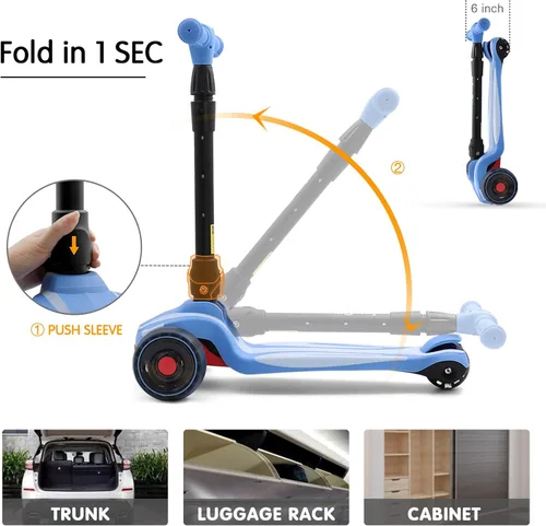 Miniatura 5 de LOL-FUN Scooter para niños de 3 a 12 años de edad con luces LED de 3 ruedas, extra ancho plegable para niños de 3 a 5 años con 4 alturas ajustables