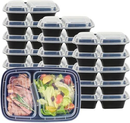 Miniatura 2 de Asporto - Cajas para llevar con compartimentos de 32 onzas, 50 recipientes para preparar comidas para microondas, 2 compartimentos, con tapas