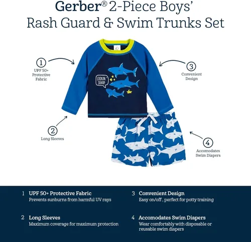 Miniatura 5 de Gerber Conjunto de traje de baño de manga larga para bebés y niños pequeños