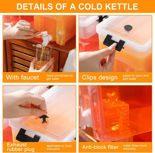 Miniatura 3 de Zhehao Dispensador de bebidas de 1.5 galones para refrigerador con grifo, dispensador de agua con tapas, dispensador de bebidas heladas para bebidas