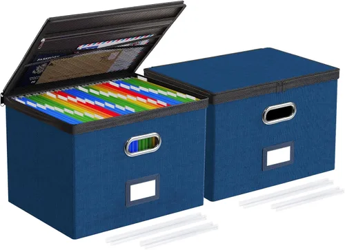 Miniatura 31 de Oterri Paquete de 2 cajas organizadoras de archivos con tapas, caja de archivos con bolsillos de malla, caja organizadora de documentos para Verde