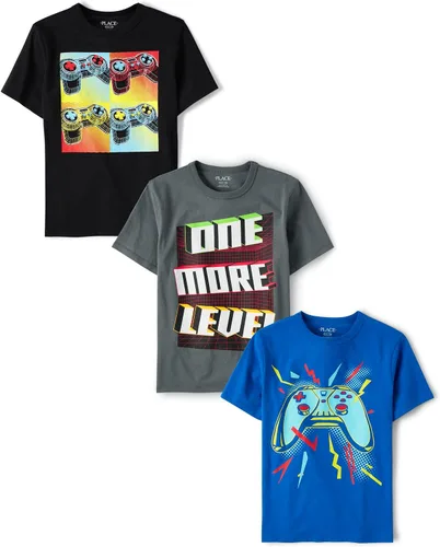 Miniatura 17 de The Children's Place Paquete de 3 camisetas gráficas de manga corta para niños