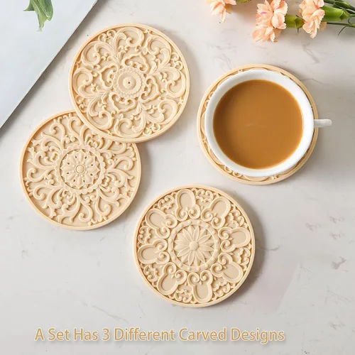 Miniatura 2 de Colinda Juego de 6 posavasos de silicona con soporte, alfombrillas antideslizantes para bebidas frías y calientes, diseños decorativos, embalaje