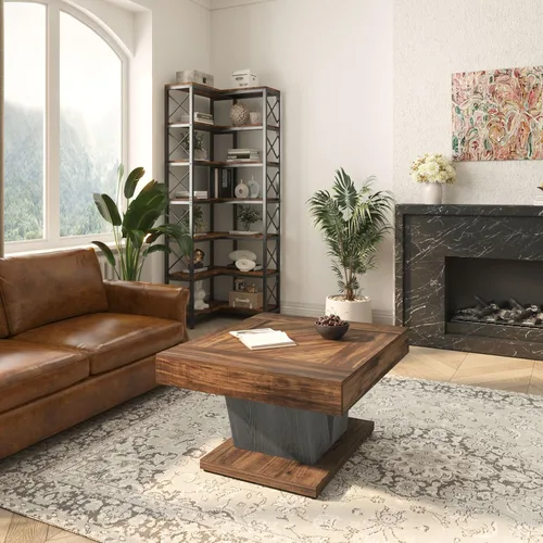 Miniatura 3 de Tribesigns – Mesa de café cuadrada, mesa central de madera para sala de estar, mesa de acento de té de cóctel moderna de 31.5" en color marrón