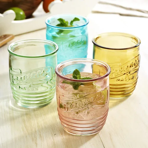 Miniatura 3 de Glaver's Juego de 4 vasos originales Mason Collins de colores surtidos para jugo, batidos, cócteles, tazas de vidrio finas para bebidas