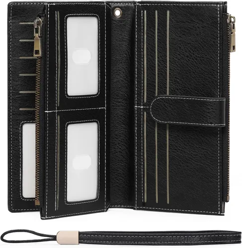 Miniatura 19 de GOIACII Carteras para Mujer de Gran Capacidad Portador de Tarjetas de Crédito Cartera Rfid Mujer Doble Cremallera Bolsillo Cuero Bifold para Damas
