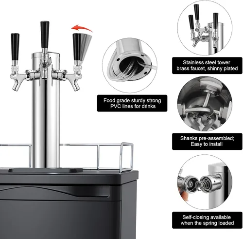 Miniatura 5 de FERRODAY Dispensador de torre de cerveza de 3 grifos, torre Kegerator de 3 pulgadas, torre de barril de cerveza de 3 pulgadas, kit de piezas