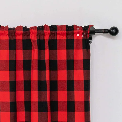 Miniatura 181 de Cenefas de cortina para ventana de 16 pulgadas de largo, 2 paneles de cuadros búfalo, cortinas pequeñas con bolsillo para barra, estilo clásico