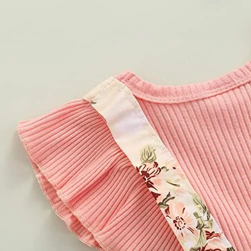 Miniatura 4 de Socutebabe Traje de bebé niña con estampado floral, vestido para recién nacido, con volantes, lindo traje de verano y diadema