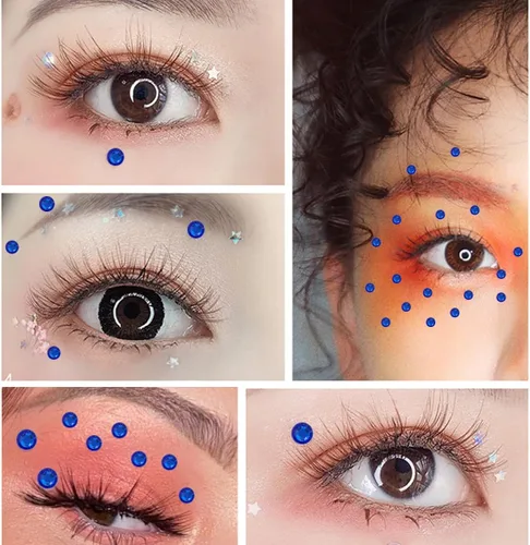 Miniatura 6 de 1799 piezas 4 hojas de pegatinas de diamantes de imitación 3/4/5/6 mm, autoadhesivas, para maquillaje de cara, ojos, cabello y cuerpo