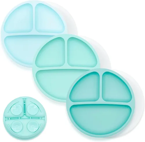 Miniatura 37 de WeeSprout - Platos de succión para bebés y niños pequeños con tapas, 100% silicona, diseño dividido para comedores selectivos, aptos para microondas