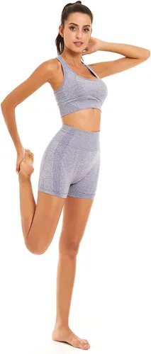 Miniatura 6 de Toplook Conjunto deportivo de 2 piezas para mujer, sin costuras para yoga, entrenamiento, gimnasio pantalones cortos y brasier deportivo