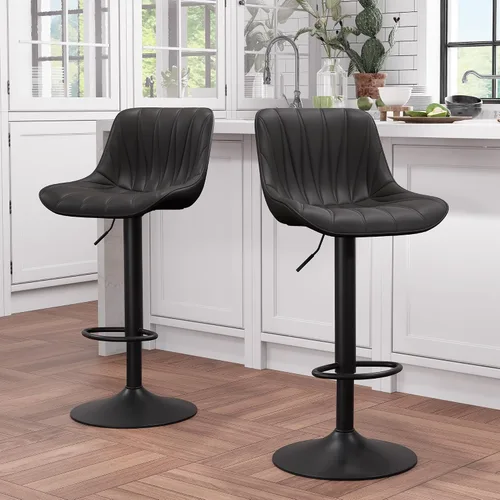 YOUNIKE Juego de 2 taburetes de bar para isla de cocina, taburetes de bar altos giratorios negros, taburetes de bar ajustables con respaldo,