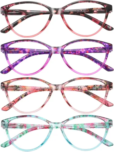 Miniatura 2 de Przene Paquete de 4 lentes de lectura con bloqueo de luz azul, lectores para mujeres y hombres con bisagra de resorte Floral Rojo/Púrpura/Rosa/Azul