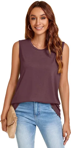 Miniatura 4 de JOELLYUS Camisetas sin mangas para mujer, estilo casual, cuello redondo, sin mangas, ajuste holgado, camisetas tipo túnica básicas