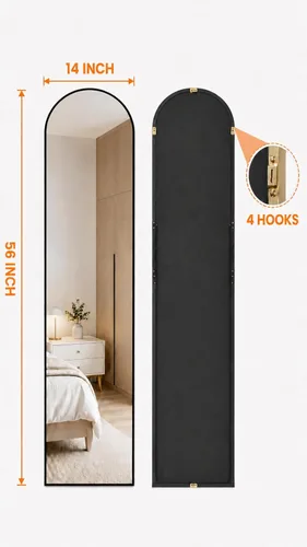 Miniatura 4 de Antok Espejo de Cuerpo Completo, 59"x18" Espejo de Piso, Espejo de Piso Arqueado de Pie Independiente Espejos de Cuerpo Completo con Soporte
