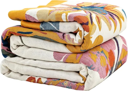 Miniatura 41 de VANJOROY - Manta bohemia de 100% algodón orgánico, transpirable, ultrasuave, decoración rústica, manta decorativa con diseño floral para todas