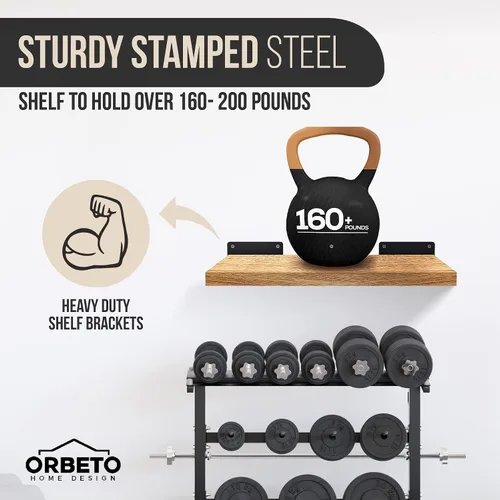 Miniatura 6 de Orbeto Paquete de 6 soportes de estante resistentes (12 pulgadas) de metal negro (0.236 in de grosor), soporta más de 160 libras, recubrimiento