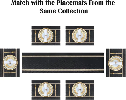 Miniatura 7 de FAVE Juego de 12 manteles individuales negros tejidos con hilo dorado de vinilo para bodas, banquetes, cumpleaños, fiestas, restaurantes