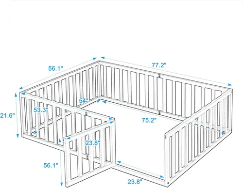 Miniatura 2 de SOFTSEA Cama de suelo con valla para niños pequeños, marco de cama de tamaño matrimonial bajo al suelo para niños pequeños, necesita primavera