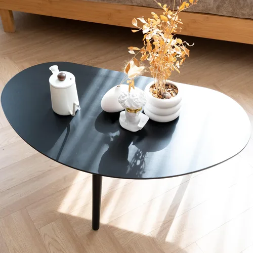 Miniatura 6 de Mesa auxiliar ovalada pequeña de mediados de siglo moderna para sala de estar, mesa central, mesa de centro de madera maciza, madera natural