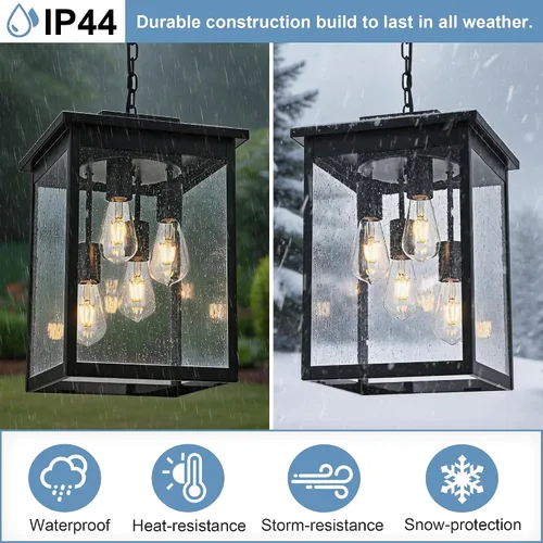 Miniatura 60 de TODOLUZ Lámpara Colgante de Exterior de 3 Luces Negra, Linterna Colgante Exterior Ajustable Luz de Porche