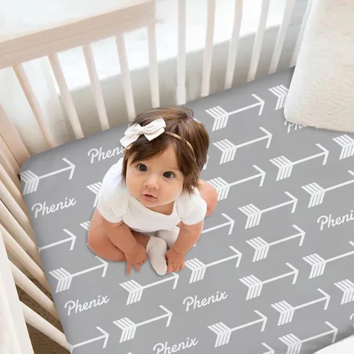 Arrow - Sábanas para cuna de bebé, sábanas ajustadas personalizadas para cuna con nombre, sábanas personalizadas para cuna para bebés niños y niñas,