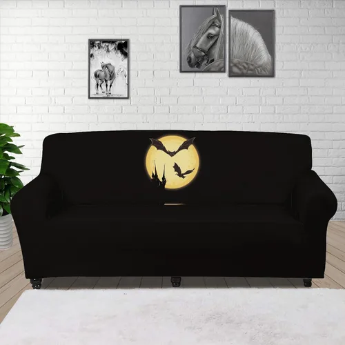 Miniatura 4 de Boatee Funda elástica para sofá con diseño de murciélago y luna de Halloween, funda de sofá suave, lavable, protector de muebles con parte inferior