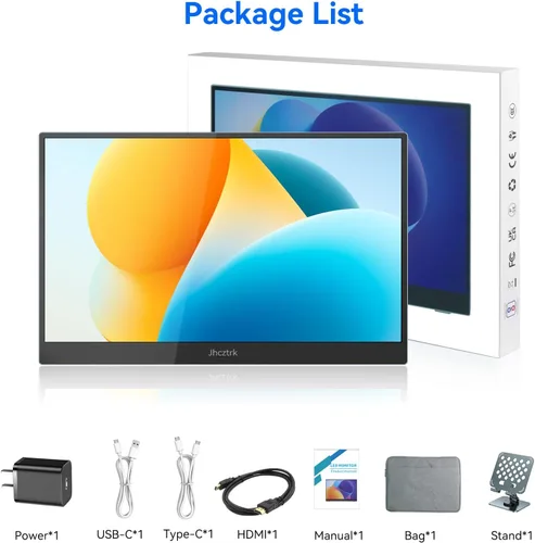 Miniatura 8 de Monitor portátil de 15.6 pulgadas, FHD 1080P 100% sRGB, bisel de metal ultra delgado, monitor externo USB-C con soporte y bolsa de transporte