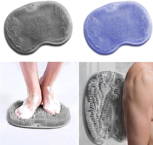 Paquete de 2 limpiadores de espalda y pies, para montar en la pared, cepillo de silicona para masaje de baño con ventosas, tapete de lavado de baño,
