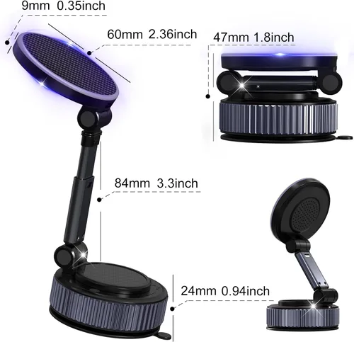 Miniatura 9 de Soporte magnético de carga de teléfono para automóvil - Soporte magnético de teléfono actualizado al vacío de 360°, soporte de teléfono plegable