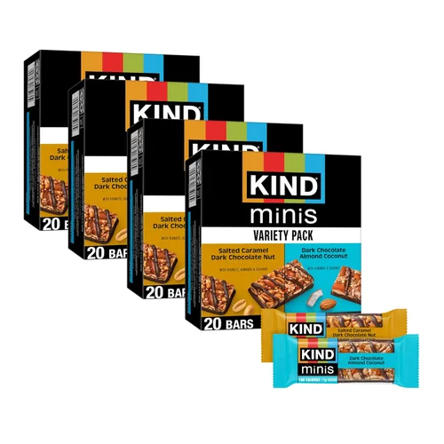 KIND Bar Minis, caramelo salado con nueces de chocolate negro y chocolate negro almendra, paquete variado, sin gluten, 100 calorías, bajo en azúcar,