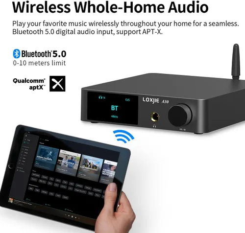 Miniatura 5 de LOXJIE Amplificador de potencia de audio estéreo de alta fidelidad A30 y amplificador de auriculares, amplificador de chip MA12070 clase D