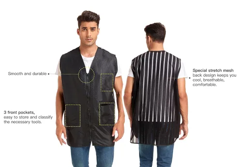 Miniatura 2 de PERFEHAIR Chaleco de peluquero para hombre, mantente cómodo y elegante, ligero, diseño antiestático, ideal para estilistas, profesionales