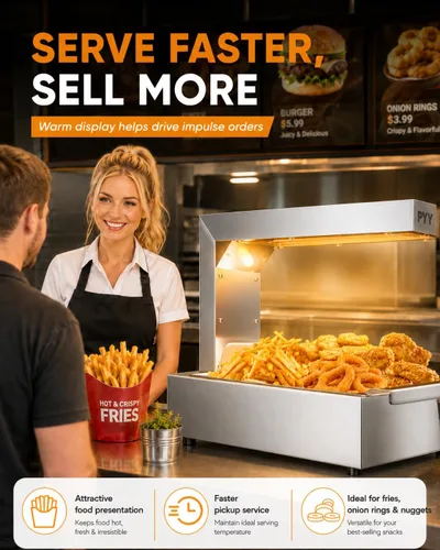Miniatura 2 de PYY Calentador de papas fritas - Lámpara de calor comercial para calentar alimentos Luz de calentamiento de 122°F Estación de descarga de papas